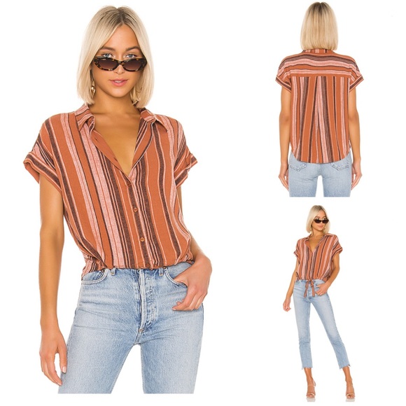 Sanctuary Tops - Sanctuary Borrego Tie Shirt in Sierra Stripe Sz L